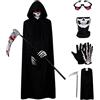Grtheenumb Costume Ghostface | Costume Tristo Mietitore 5 Pezzi, Occhi Luminosi, Nero, Bambino Piccolo