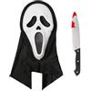 JOYFULBOX Maschera fantasma horror spaventosa in plastica rigida con coltello giocattolo Halloween Scream Cosplay Costume