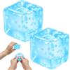 Henjunu 2PCS Blocchi di Ghiaccio Squishy, Giocattolo Morbido da Spremere | Palline Antistress Quadrate, Alleviare lo Stress e la Tensione, Focus e Sollievo dallo Stress con Fiocchi, Blu 4.5cm