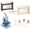 OLYCRAFT Accessori Da Laboratorio In Miniatura In Scala 1:12 Microscopio In Miniatura Blu e 2 Set Portaprovette In Miniatura Strumenti Da Laboratorio In Plastica per Decorazione di Case Delle Bambole