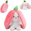 Yhjxly Peluche a forma di coniglio fragola, nascondiglio, con chiusura lampo, 24 cm, rosa, regalo di Pasqua per bambini, ragazze e ragazzi