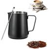 SZJYG Bricco per latte in acciaio inox, 350 ml / 12 oz, colore nero | Tazze da cappuccino, caffettiera, caffettiera per latte, per cappuccino, espresso, con penna per latte Art