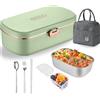 Electri-HQ Scaldavivande Elettrico Portatile con Borsa Frigo e Posate,Porta Pranzo da Ufficio e Auto,Lunch Box Portavivande Termico Elettronico Portatile in Acciaio Inox (verde)