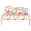 COSORO 69 Pezzi Set Stoviglie per Feste di Pasqua,Coniglio Rosa Piatti Tazze Asciugamani di Carta Tovaglia Plastica Stoviglie Monouso Biodegradabili,Decorazione Desktop per Feste di Compleanno,Pasqua