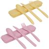 Zoyiancy Set di 2 posate riutilizzabili con custodia, forchetta, coltello, cucchiaio, set di posate da viaggio, in plastica, portatili, per picnic, scuola, ufficio, pranzo (rosa, giallo)