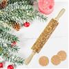 Yadiraom Mattarello a forma di Natale, in rilievo, mattarello, con anelli rimovibili, legno con motivo 3D, per biscotti da cucina, 39 cm x 5 cm