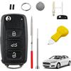 tronisky Guscio chiave a 3 pulsanti per VW Golf Polo Tiguan Caddy UP T5 Skoda Tiguan | Guscio di ricambio per chiave a scatto con lama vergine e rimozione perni, custodia per chiave auto, senza programmazione