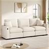 Azkoeesy Divano 3 Posti in Ciniglia - 242 cm - Lavabile e Smontabile (Beige) | Porta USB Integrata, Spazio di Archiviazione, 2 Cuscini Inclusi, Portabevande Ripiegabile, Multifunzionale