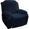 Highdi 4 Pezzi Copripoltrona Relax Reclinabile Elasticizzato in Velluto Morbido, Copripoltrona Reclinabile Elettrica 1 Posto con Tasche, Fodere per Poltrona Relax Antiscivolo (Blu Navy)