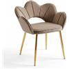 INTRECCI Poltrona a Conchiglia in Velluto con Schienale Aperto e Gambe Oro | Design Moderno ed Elegante | Modello: Consuelo, Colore: Tortora