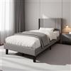 LKPOMI Letto imbottito 90 x 200 cm, letto singolo, 90 x 200 cm, con rete a doghe in legno, per ragazzi con testiera, tessuto di lino, senza materasso (grigio A, 90 x 200 cm)