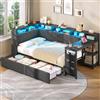 AOGLLATI Letto Singolo 90x200 cm con Scrivania e Spazio Contenitivo, Grigio | Testiera imbottita, LED multifunzionale, Stazione di ricarica, 2 cassetti, Ripiani aperti, Tasca laterale, Senza materasso