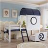 Kuczn Letto a soppalco 90 x 200 cm, letto a castello con tetto e finestra | Letto singolo, lettino per bambini con protezione anticaduta, rete a doghe e scale inclinate, letto in legno di pino