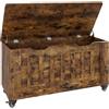 GarveeHome Panca scarpiera con contenitore 100 cm, baule portaoggetti in legno con 4 ruote - coperchio con 2 cerniere di sicurezza - angoli arrotondati, maniglia a U, portata 160 kg - classico color