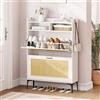 Dripex Scarpiera sottile, scarpiera con decorazione in rattan, con 2 cassetti, scarpiera sottile con piedini in metallo per ingresso, corridoio e soggiorno (bianco, 80 cm)