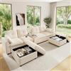 Lekvvied Divano angolare a L modulare 6 posti da 316cm,divano componibile con pouf contenitore e console centrale,divano modulare con porte USB Type-C,divani con portabicchieri,tessuto ciniglia,Beige