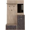 milani home - scarpiera slim con specchio 2 ante a ribalta, effetto legno antracite, 120 x 190 x 33 cm