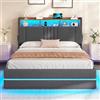 AOGLLATI Letto Matrimoniale 140x190 con Sollevamento Idraulico Grigio Scuro | Letto Sollevabile con Contenitore Letto Imbottito con 270° LED Testiera Imbottita con USB Struttura Sommier Lino