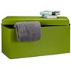 Relaxdays Cassapanca Contenitore, Pouf Pieghevole in Similpelle, HxLxP 38 x 76 x 38 cm, Panca con Coperchio, Verde