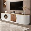 VIVCA Mobile TV basso in vetro marrone, corpo in MDF, maniglie in alluminio, bordi arrotondati, effetto scanalatura verticale, bianco