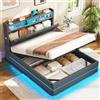 AOGLLATI Letto Matrimoniale 140x200 con Sollevamento Idraulico Grigio Scuro | Letto Sollevabile con Contenitore Letto Imbottito con 270° LED Testiera Imbottita con USB Struttura Sommier Lino