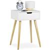 Relaxdays Comodino da Camera da Letto Bianco Stile Moderno & Scandinavo 1 Cassetto Tavolino HLP 60x40x30cm, bianco/legno