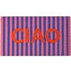 Fisura - Zerbino d'ingresso "ciao" in fibra di cocco con base antiscivolo in PVC. Tappeto a righe rosa, blu e rosse, originale e dipinto a mano. Dimensioni: 70 cm x 40 cm.