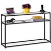 Relaxdays Tavolo Consolle, 2 Ripiani, Mobile Stretto da Ingresso Corridoio e Salotto, Metallo e Vetro 70x110x30 cm, Nero