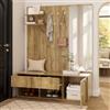 ZKLOEP Set di appendiabiti da parete con cassetto, armadio, mensola sospesa, 5 ganci, specchio, scarpiera, effetto legno, naturale, 120 x 35 x 159 cm