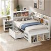 luckdect Letto 90 × 200 cm con rete, letto con ripostiglio, letto singolo con cassetto, libreria e armadio, letto multifunzione salvaspazio bianco (senza materasso)