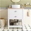 DACHETOU Mobile lavabo da bagno, 60 x 90 cm, con vasca rotonda in ceramica, lavabo singolo con 2 cassetti e vano portaoggetti aperto, mobili da bagno in piedi, bianco e effetto legno