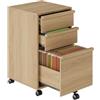 Garvee Cassettiera archivio su ruote in legno, mobile schedario sotto scrivania/portastampante - 3 cassetti con cassetto per cartelle sospese - 2 ruote con freno, Rovere naturale, 3 cassetti