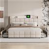 KeepGoon Letto matrimoniale 140x190, con 4 cassetti, Letto imbottito | Letto con illuminazione a LED e funzione di ricarica USB, con rete a doghe, tessuto di lino
