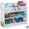 Relaxdays Scaffale Porta Giochi, con 6 Box e 4 Scomparti di Stoffa, Immagine Falò, HLP: 78 x 86 x 26,5 cm, Colorato