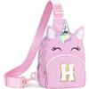 YOOLIFE Borsa a tracolla con lettere e unicorno, per bambine, Colore: rosa | Marsupio personalizzato per ragazze, 3, 4, 5, 6, 7, 8, 9, 10 anni, con unicorno, regalo per donne, fidanzate, sorelle