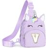 YOOLIFE Borsa a tracolla con lettere e unicorno, per bambine, Lilla, V | Marsupio personalizzato per ragazze, 3, 4, 5, 6, 7, 8, 9, 10 anni, con unicorno, regalo per donne, fidanzate, sorelle
