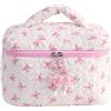 Générique Reusable Makeup Bag, Bow Quilted Pouch, 8,86 x 5,91 x 5,91 pollici, Cosmetic Holder Case, Reusable Makeup Storage Organizer, Large Capacity for Toilet, Travel, and Home Use, rosa, Se référer au
