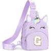 YOOLIFE Borsa a tracolla con lettere e unicorno, per bambine, Lilla, G | Marsupio personalizzato per ragazze, 3, 4, 5, 6, 7, 8, 9, 10 anni, con unicorno, regalo per donne, fidanzate, sorelle