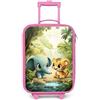 NoBoringSuitcases.com NoBoringSuitcases© Valigia Rosa Per Bambini Compatto Bagaglio Ultraleggero | 48x31x19 cm - Trolley A Mano Rigidi LED Ruote Valigie Bimbi - Ragazze - Elefante - Foresta - Giungla