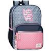 Pepe Jeans Joumma Bags - Zaino da scuola, blu e rosa, in poliestere, spallacci regolabili, per un comodo trasporto, vari scomparti, con portachiavi pompon, multicolore, Zaino scuola