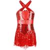 Mufeng Vestito da Ballo Latino Americano Bambina Senza Maniche con Paillettes Nappe Leotards Body Danza Classica con Frange Costume di Balletto Jazz Samba Dancewear