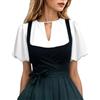 Generisch Camicetta Dirndl da donna, con scollo a V, con maniche ad aletta, colore bianco, lunga