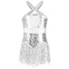 Mufeng Vestito da Ballo Latino Americano Bambina Senza Maniche con Paillettes Nappe Leotards Body Danza Classica con Frange Costume di Balletto Jazz Samba Dancewear