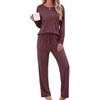 Uniexcosm Pigiama Donna Morbido, Maniche Lunghe | Set 2 pezzi con girocollo, pantaloni lunghi, vita elastica con coulisse e tasche, per la notte e il relax in casa