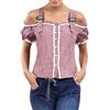 Generic Camicia Donna Oktoberfest A Quadri Camicetta Bavarese con Spalline Regolabili Maniche Corte Top Tradizionale Tirolese Elegante per Feste A Tema