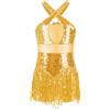 Mufeng Vestito da Ballo Latino Americano Bambina Senza Maniche con Paillettes Nappe Leotards Body Danza Classica con Frange Costume di Balletto Jazz Samba Dancewear