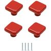 SANCHAKOU Pomelli Ceramica 4 Pezzi Pomelli Per Porta Dell'Armadio In Ceramica Colorata Con Foro Singolo Pomelli Per Cassetti Dell'Armadio Copribottiglie Quadrati Maniglie Rosse