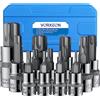 VORXEON Set 13PZ Chiavi a Bussole Torx da T8-T70 con Attacco 1/4"-3/8"-1/2" | Set Bussole a Inserti, con Punta a Stella in Acciaio S2 e Bussola in 50BV30, Cassetta Strumenti per Riparare Moto Auto e DIY