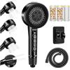 REETEE Soffione Doccia ad Alta Pressione, Doccino per Doccia con Filtro, 5 Modalità Spray Soffione Doccia Anticalcare, Shower Head con 1.5 M Tubo (nero)