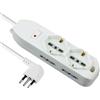 Electraline 62047 Multipresa 6 Posti, 2 Polivalenti, 4 Bivalenti 10/16A, Cavo 2 m, Spina Piccola 10A, Bianco